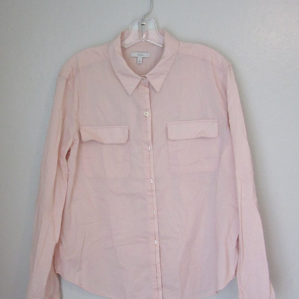 JOIE Muted Pink Long Sleeve Collar Button Cotton Pockets Size L Blouse